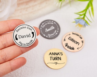 Personalized Decision Coin - Custom Engraved Coin - Couples Flip Coin - Gifts for Her/Him - Anniversary Gift -Birthday Gift-Mothers Day Gift