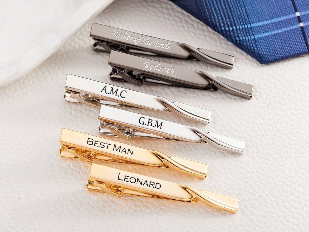 Personalized Tie Clips Groomsman Gift Engraved Twisted Tie Etsy