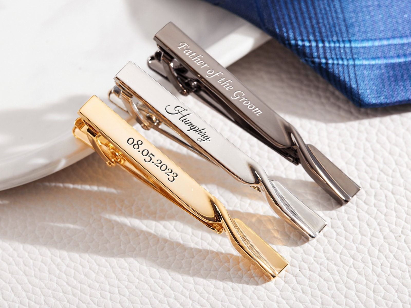 Personalized Tie Clips Groomsman Gift Engraved Twisted Tie Etsy