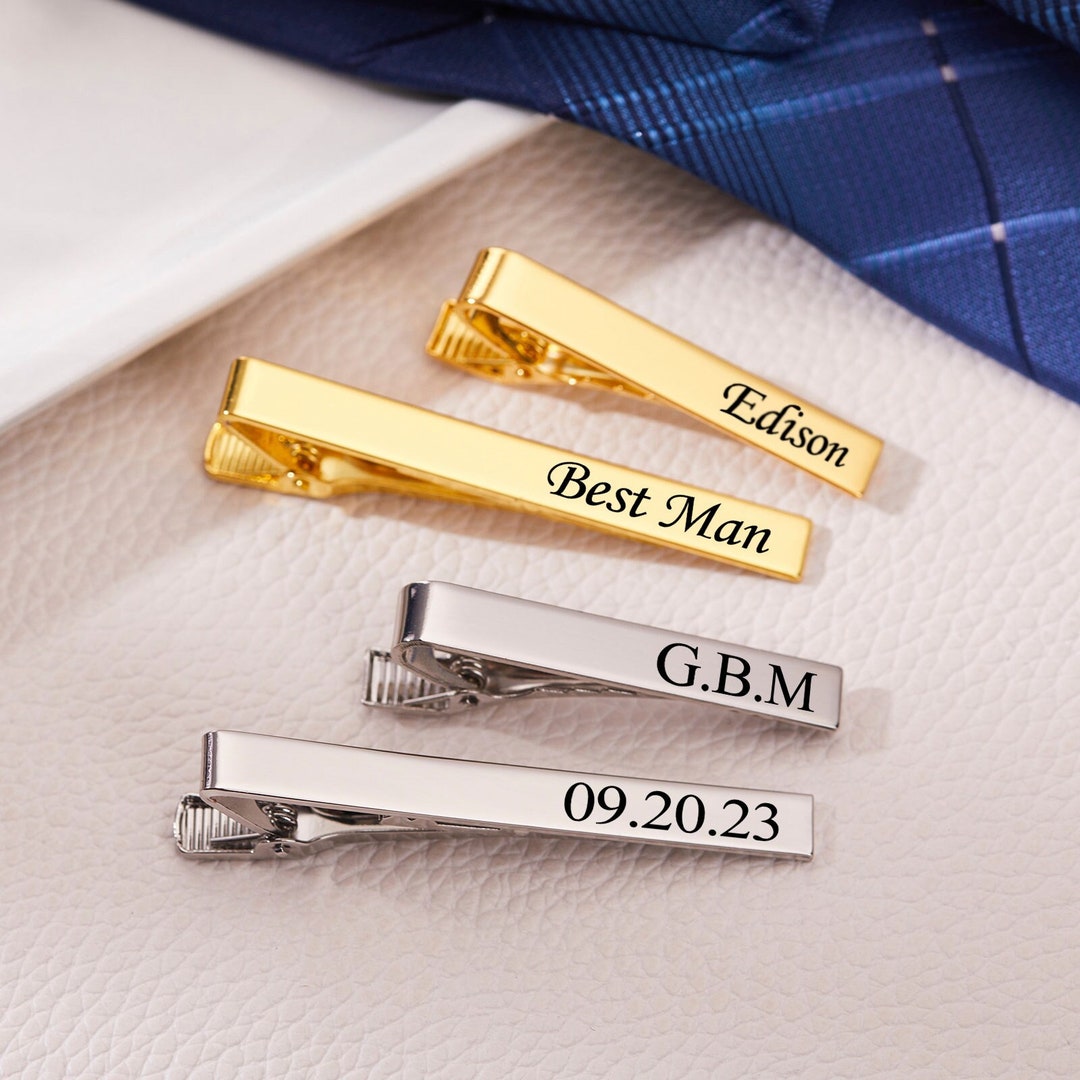 Custom Tie Clips Groomsman Engraved Tie Clip With Name Etsy