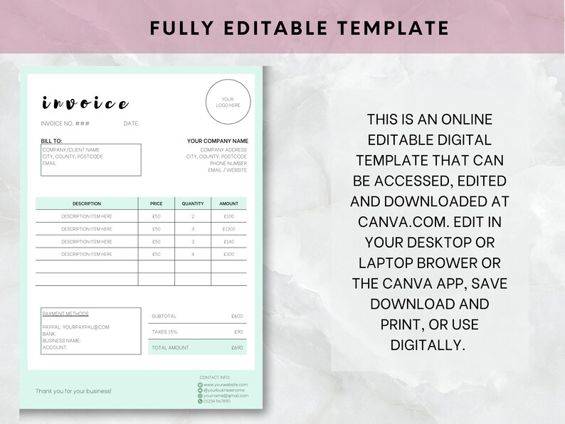 Invoice Editable Template, Printable Order Form Invoice, 5 Premade ...