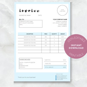 Invoice Editable Template, Printable Order Form Invoice, 5 Premade ...