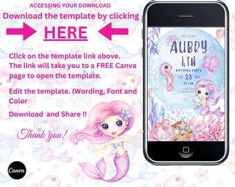 Mermaid birthday digital invite