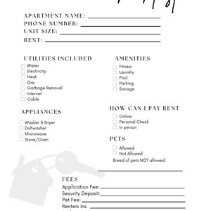 Printable/editable Apartment Checklist - Etsy