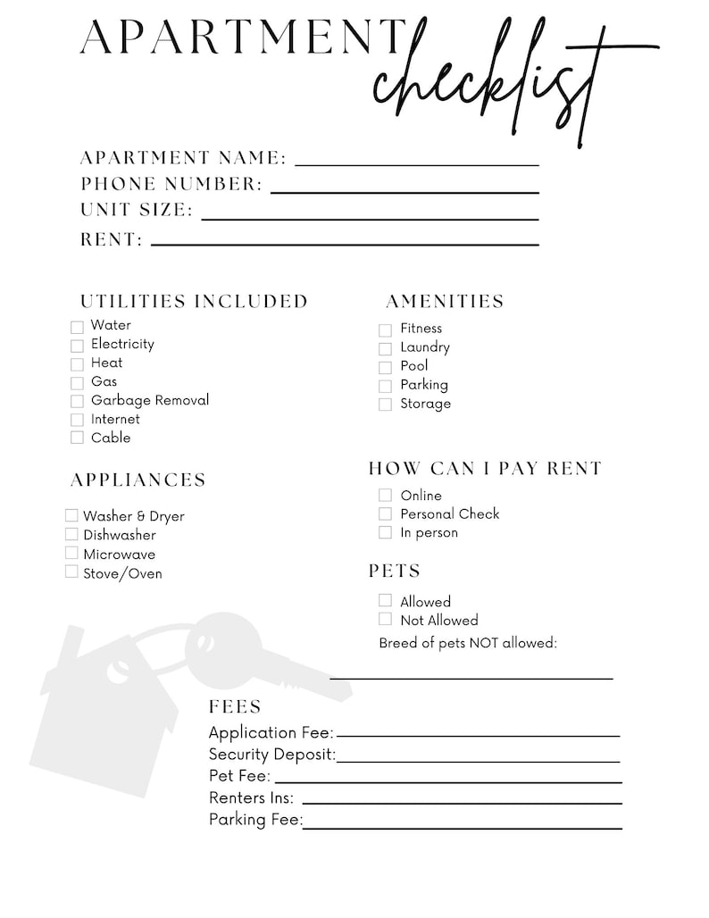 Printable/editable Apartment Checklist - Etsy