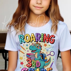 Back to School Roaring Dinosaur 3rd Grade Art Digital Design PNG for Kids & Teachers