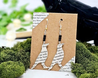 Raven Book Page Dangle Earrings, Gift for Book Lover, Book Club Gift Exchange, Teacher Earrings