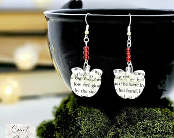 Apple Earrings for Teacher Appreciation Gift, Upcycled Book Page Jewelry, Free Gift Wrap, Ready to Ship