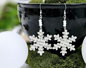 Snowflake Book Page Dangle Earrings, Book Club Gift Idea, Teacher Christmas, Ready to Ship