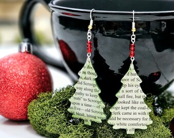 Christmas Tree Book Page Earrings, Book Club Gift Exchange, Teacher Appreciation, Ready To Ship