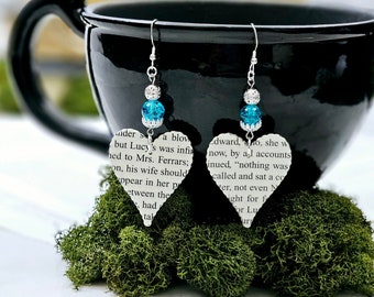 Book Lover Earrings, Upcycled Book Page Jewelry, Book Club Gift Idea, 1st Anniversary Gift for Wife, Ready to Ship