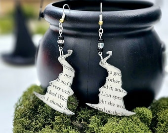 Witch Hat Book Page Earrings, Gift for Book Lover, Halloween Gift Jewelry, Ready to Ship