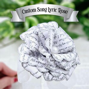 Custom Song Lyrics Paper Flower, Wedding Vows on Single Stem White Paper Rose, 1st Anniversary Gift for Wife, Unique Gift for Girlfriend