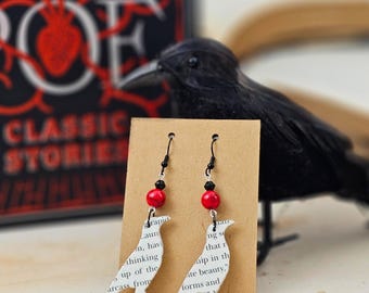 Book Page Raven Earrings: Edgar Allan Poe Literary Jewelry for Book Lovers