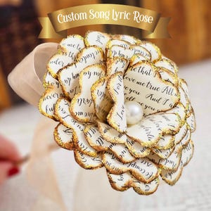 Song Lyrics Paper Flowers, Wedding Vows on Vintage Paper Roses, 1st Anniversary Gift for Wife, Unique gift for girlfriend, Single Stem Rose