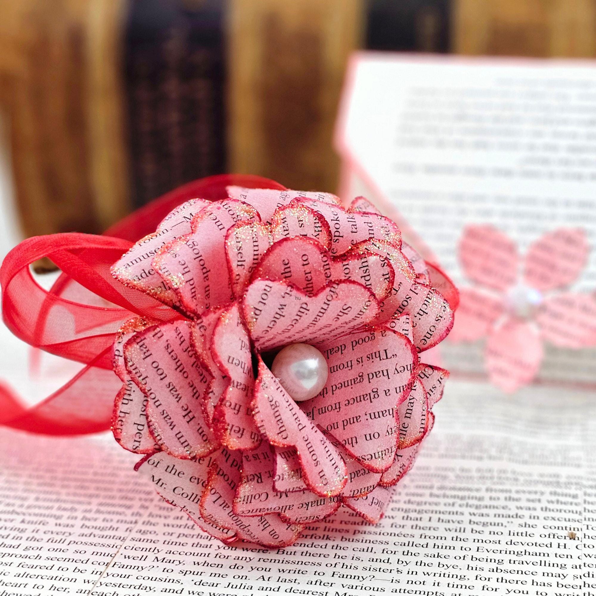 Red Book Page Rose, Literary Gift for Teachers, Book Lovers - Etsy
