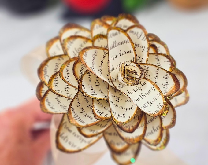 Vintage Paper Dahlia Flower Made from Song Lyrics – Custom Lyric Art Gift - Personalized Anniversary Gift for Wife