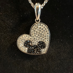 Mickey Mouse Heart Shaped Stainless Steel CZ and Black Spinal 18” Necklace