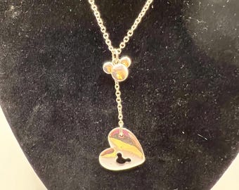 Vintage Disney Mickey Mouse Icon & Heart Silver Tone Necklace
