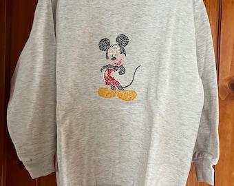 Vintage 90s Disney Embroidered Mickey Mouse Sweatshirt-Gray/Red-Adult Medium