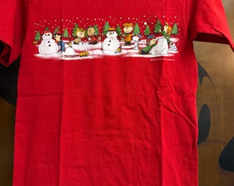 Vintage 90s Peanuts Christmas T-Shirt-Red, Adult Small