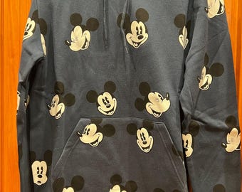Vintage Disney Mickey Mouse Hooded Sweatshirt-Navy/White/Black-Adult Small