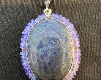 Vintage Tannzanite and Dumortierite and Sterling Silver Pendant