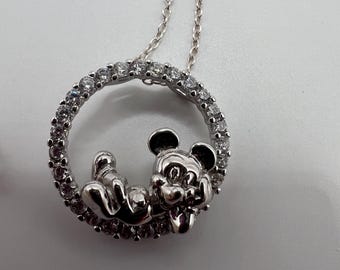 Disney Sterling Silver and CZ Mickey Mouse Necklace
