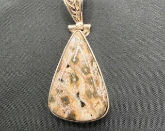Vintage Sterling Silver and Leopard Skin Jasper Pendant