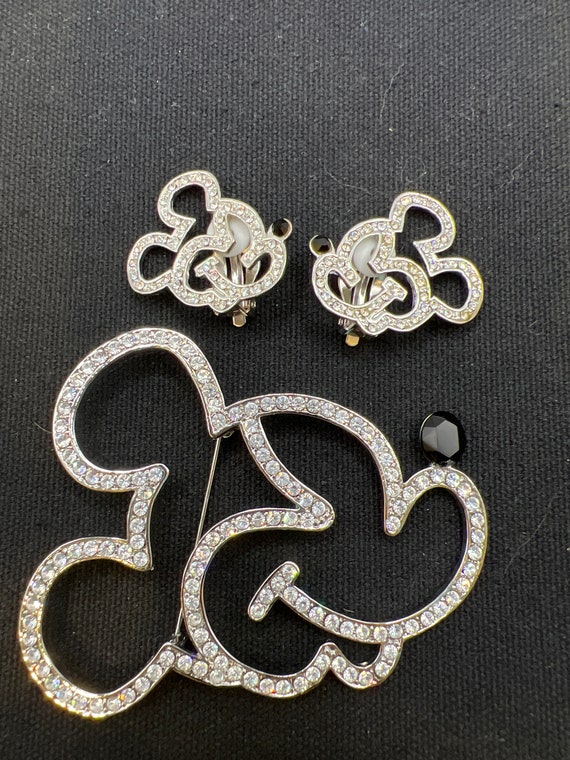 Vintage Disney Store Large Mickey Mouse Brooch and Matching Clip Earrings