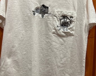 Vintage The Disney Store Mickey Mouse and Minnie Mouse cartoon, “Plane Crazy” T-Shirt-White- Adult Medium