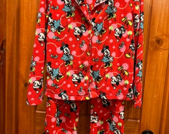 Vintage Disney Flannel Mickey & Minnie Mouse Holiday Pajama Set