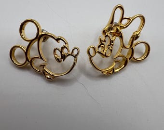 Vintage Disney Mickey and Minnie Mouse Gold Tone Earrings