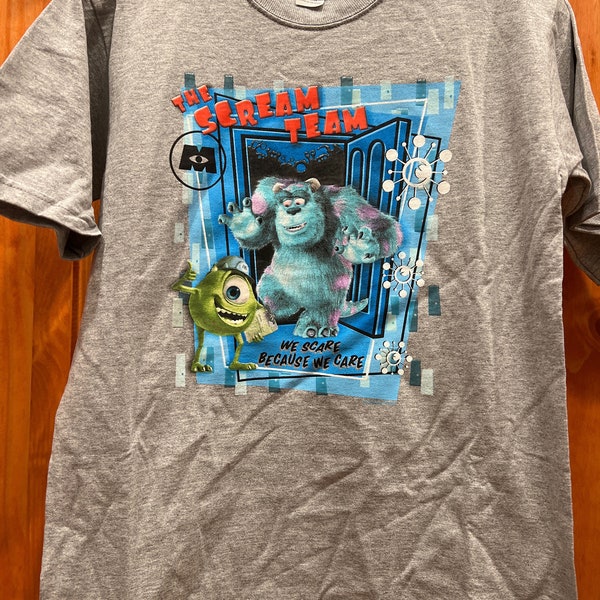 Vintage 2001 Disney Monsters Inc. “The Scream TeamT-Shirt-Gray-Short Sleeve-Youth Medium 7/8