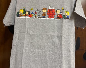 Vintage 90s Peanuts Christmas T-Shirt-Grey, Adult Medium