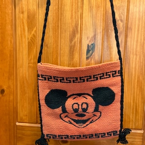 Vintage Burlap Mickey Mouse Boho Crossbody Bag