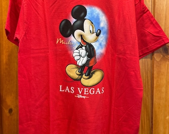 Camiseta vintage de Mickey Mouse de Disney Las Vegas, roja, talla mediana (38-40) para adultos