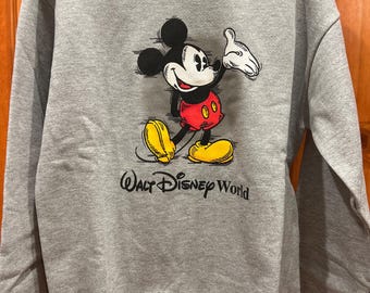 Vintage 90s Disney World Mickey Mouse  Sweatshirt-Gray-Youth XL