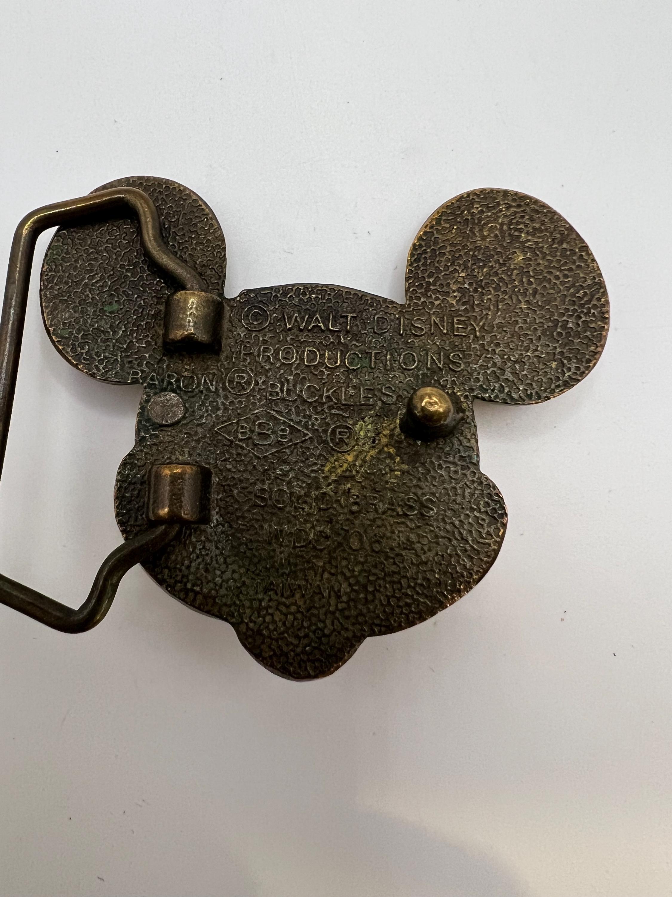 Vtg Walt Disney Productions Mickey Mouse Brass Belt Buckle Any massive Disney fans interested in a belt with a 10k gold  main image 3