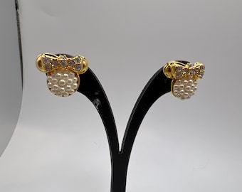 Pendientes de Minnie Mouse de Disney bañados en oro y con perlas y diamantes de imitación (perforados)