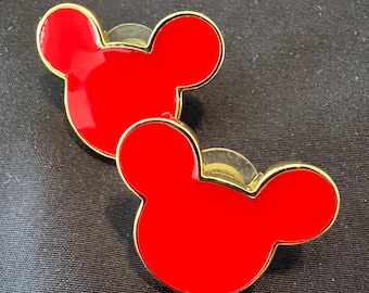 Vintage Gold Tone and Red Enamel Mickey Mouse Icon Earrings