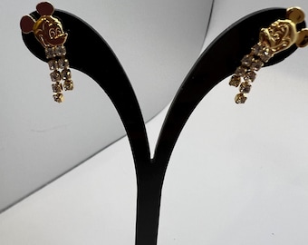 Vintage Disney Gold Tone and Rhinestone Mickey Mouse Earrings