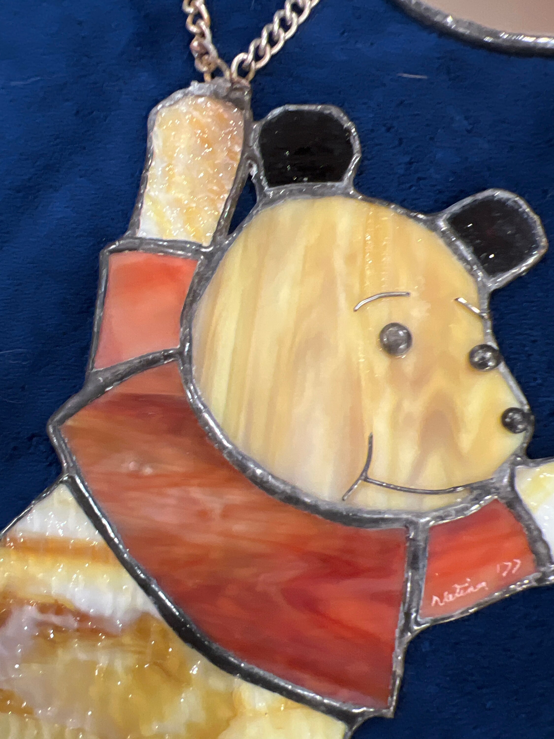 Vintage Signed Stained Glass and Mirrored Winnie the Pooh  1970\'s Handmade Vintage Stained Glass Repurposed Winnie the Pooh Mirror Kids main image 0