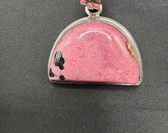 Vintage Pink Rhodonite Half-Circle Gemstone Bezel Set in Sterling Silver