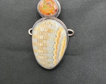 Vintage Lace Agate and Iridescent Cabochon Opal Gemstones Bezel Set in Sterling Silver