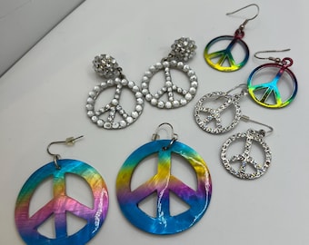Vintage Variety Peace Earrings-Mother of Pearl Multi-Rhinestone-Metal Multi
