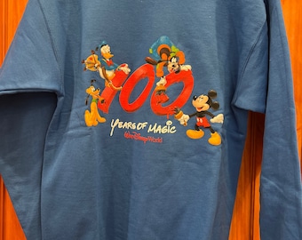 Sudadera vintage Disney 100 años de magia de los años 90, azul, talla pequeña para adulto