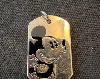 Vintage Stainless Steel Silver Tone Mickey Mouse Dog Tag