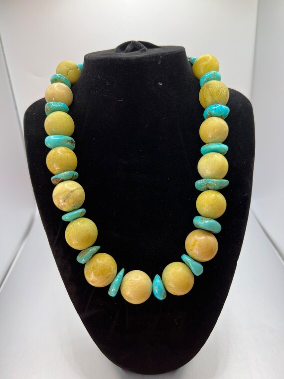 Yellow Jasper and Turquoise Necklace Etsy