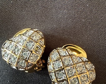 Vintage Swarovski Heart Gold Tone and Crystal Clip On earrings